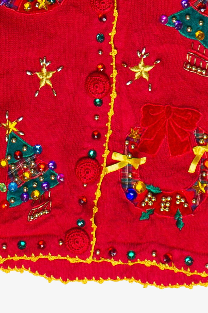 Vintage Victoria Harbour Bejeweled Christmas Wreaths and Trees Ugly Christmas Sweater
