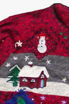 Vintage Erika Cozy Winter Cottage Patchwork Ugly Christmas Sweater