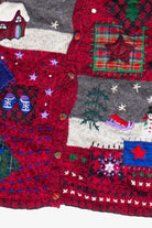 Vintage Erika Cozy Winter Cottage Patchwork Ugly Christmas Sweater