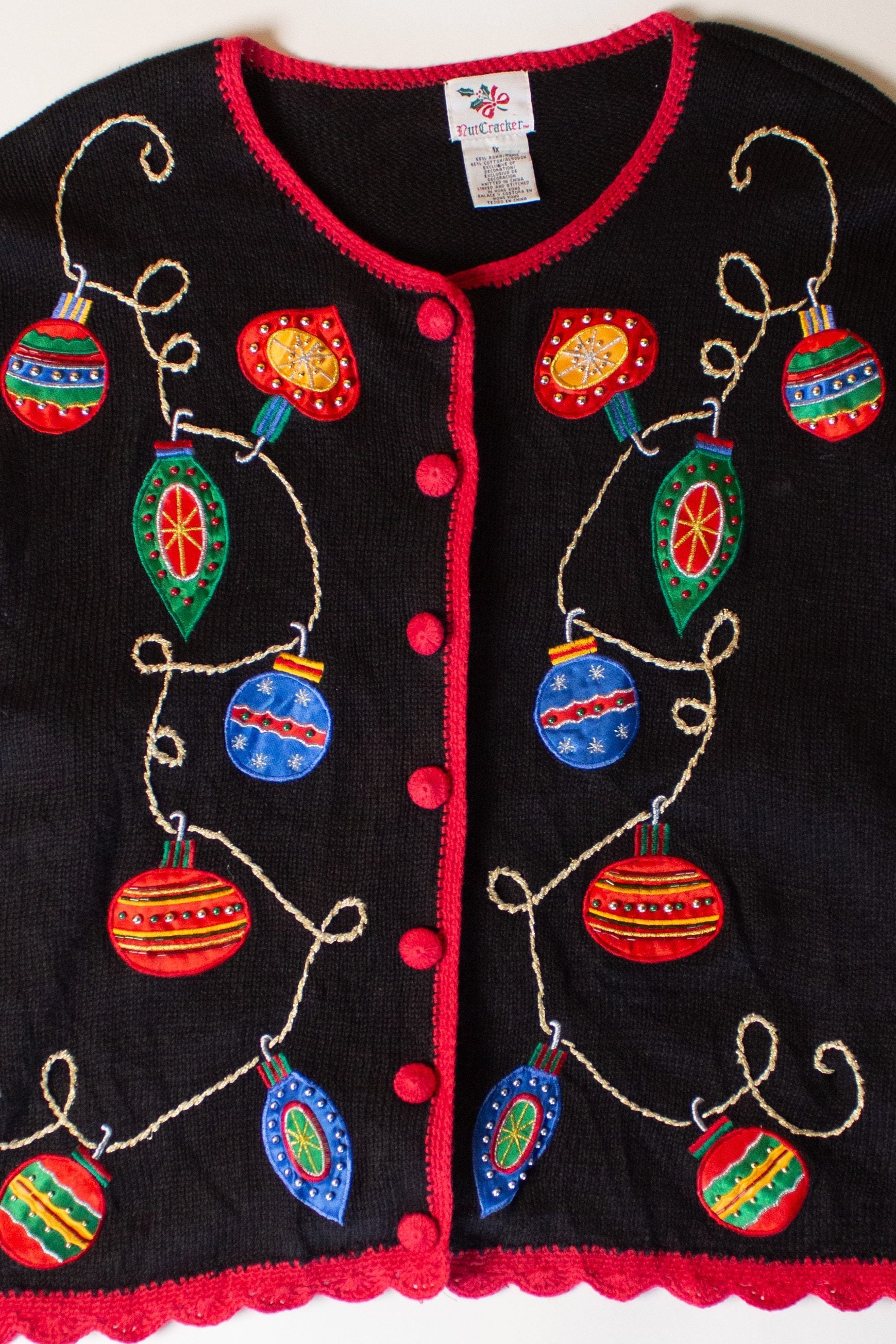 Vintage Nutcracker Ornaments Ugly Christmas Cardigan (1990s)