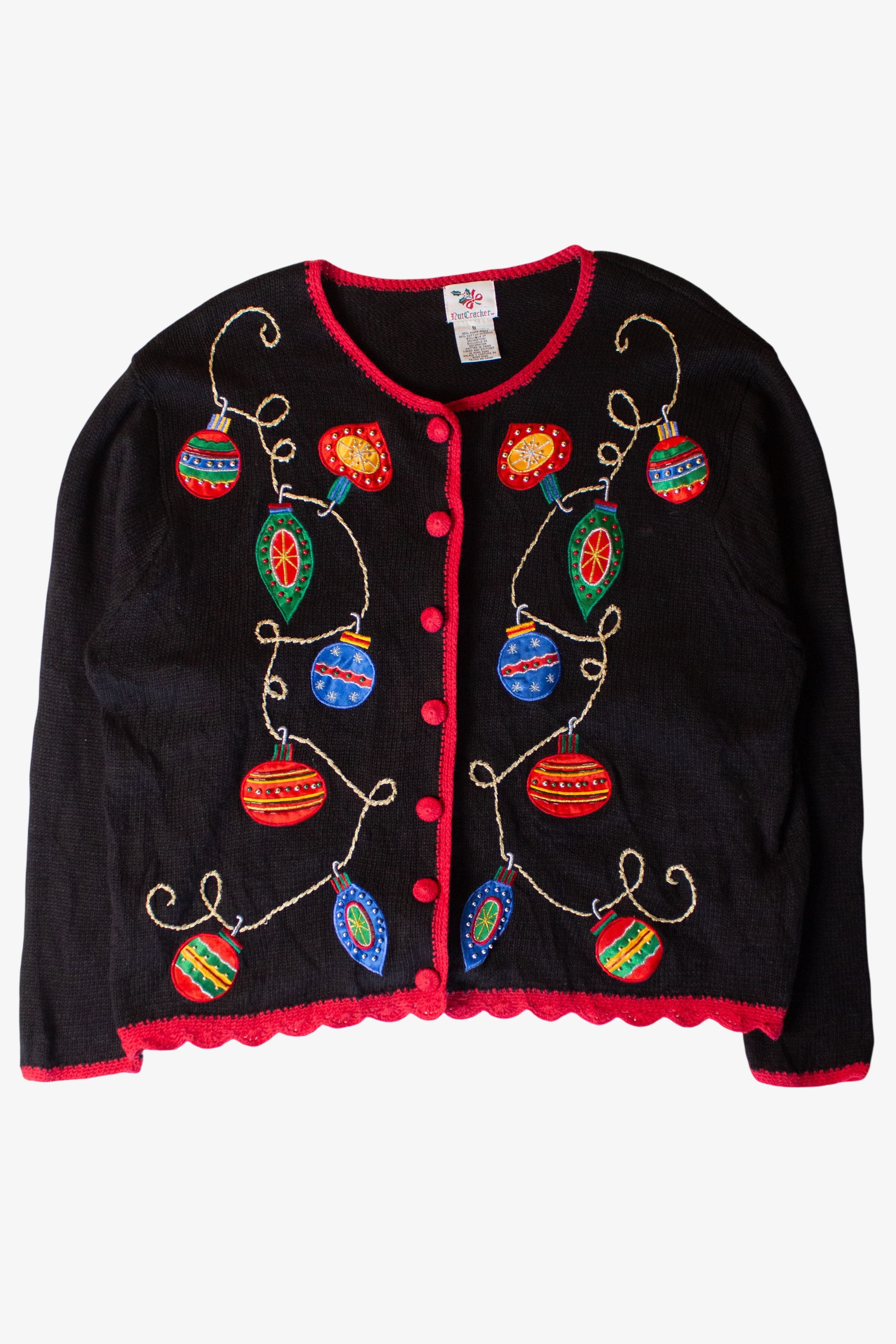 Vintage Nutcracker Ornaments Ugly Christmas Cardigan (1990s)