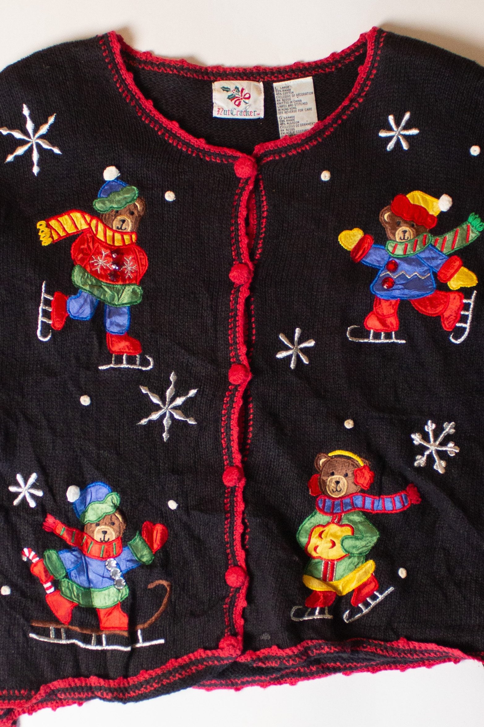 Vintage Skating Bears Ugly Christmas Cardigan (1990s)