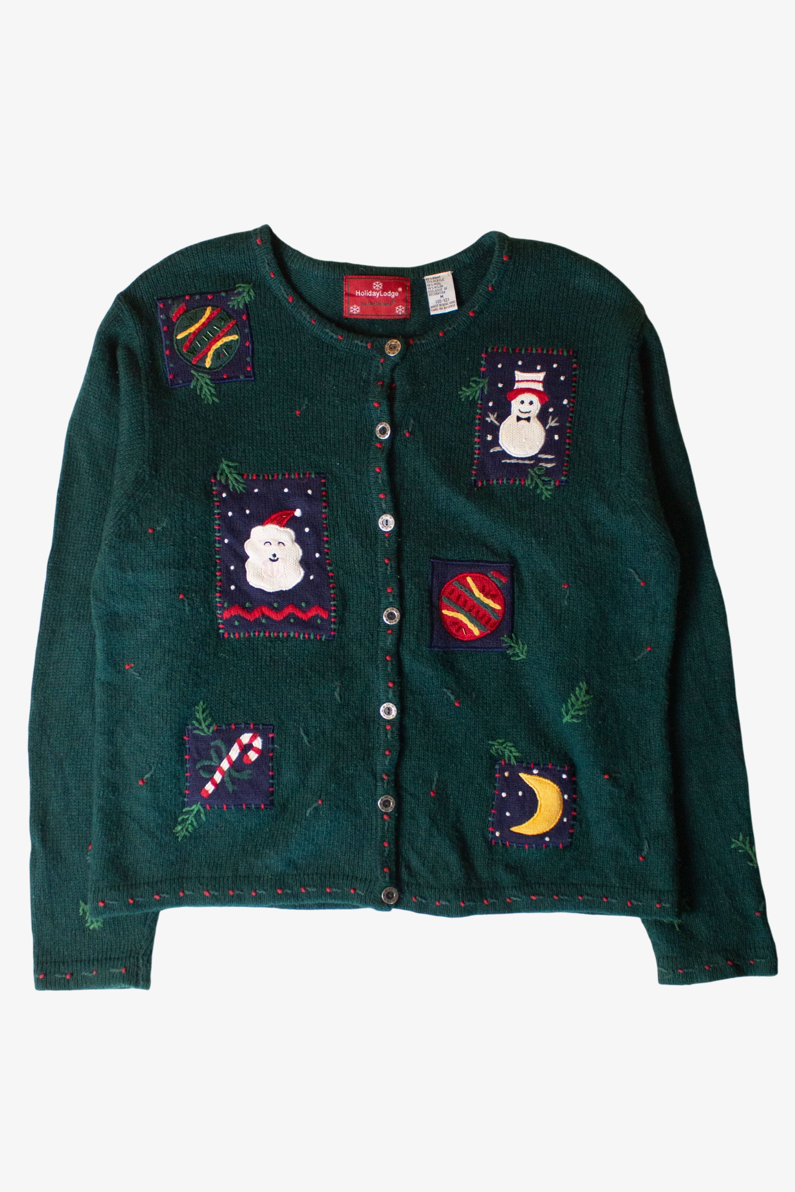 Vintage Dark Green Ornaments Christmas Cardigan (2000s)