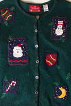 Vintage Dark Green Ornaments Christmas Cardigan (2000s)
