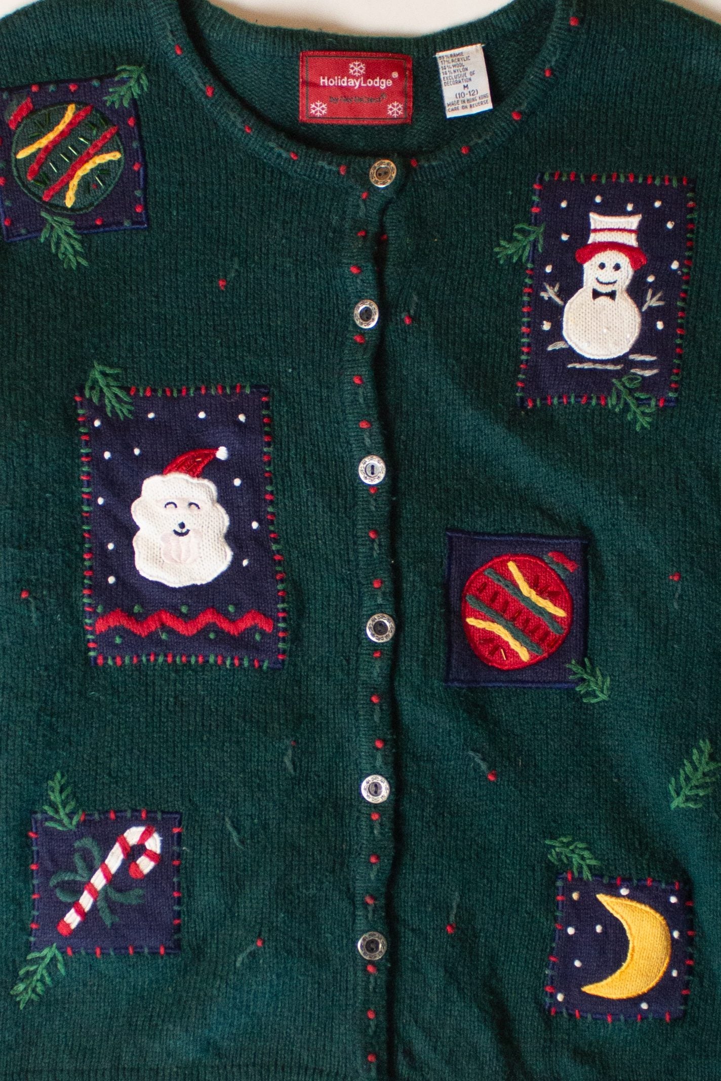 Vintage Dark Green Ornaments Christmas Cardigan (2000s)