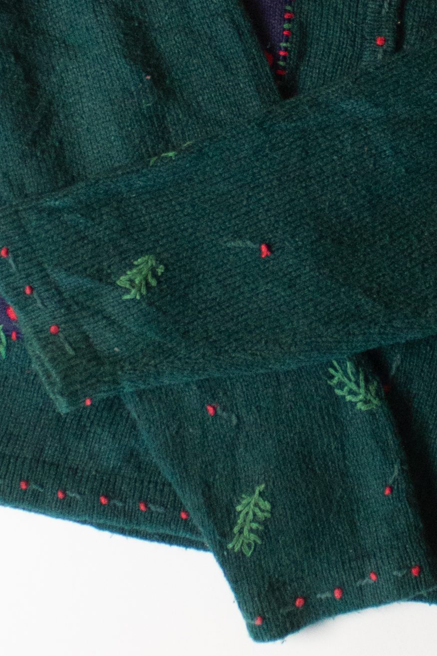 Vintage Dark Green Ornaments Christmas Cardigan (2000s)