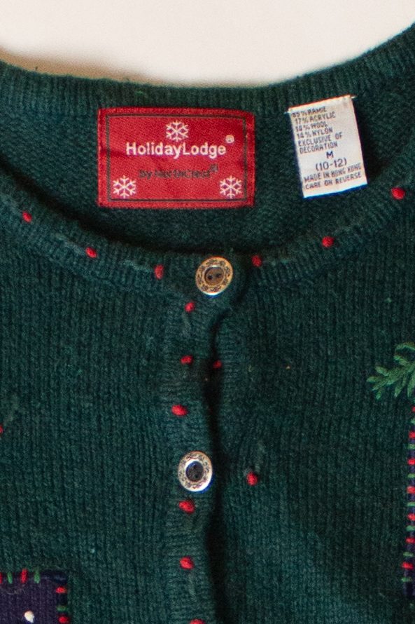 Vintage Dark Green Ornaments Christmas Cardigan (2000s)