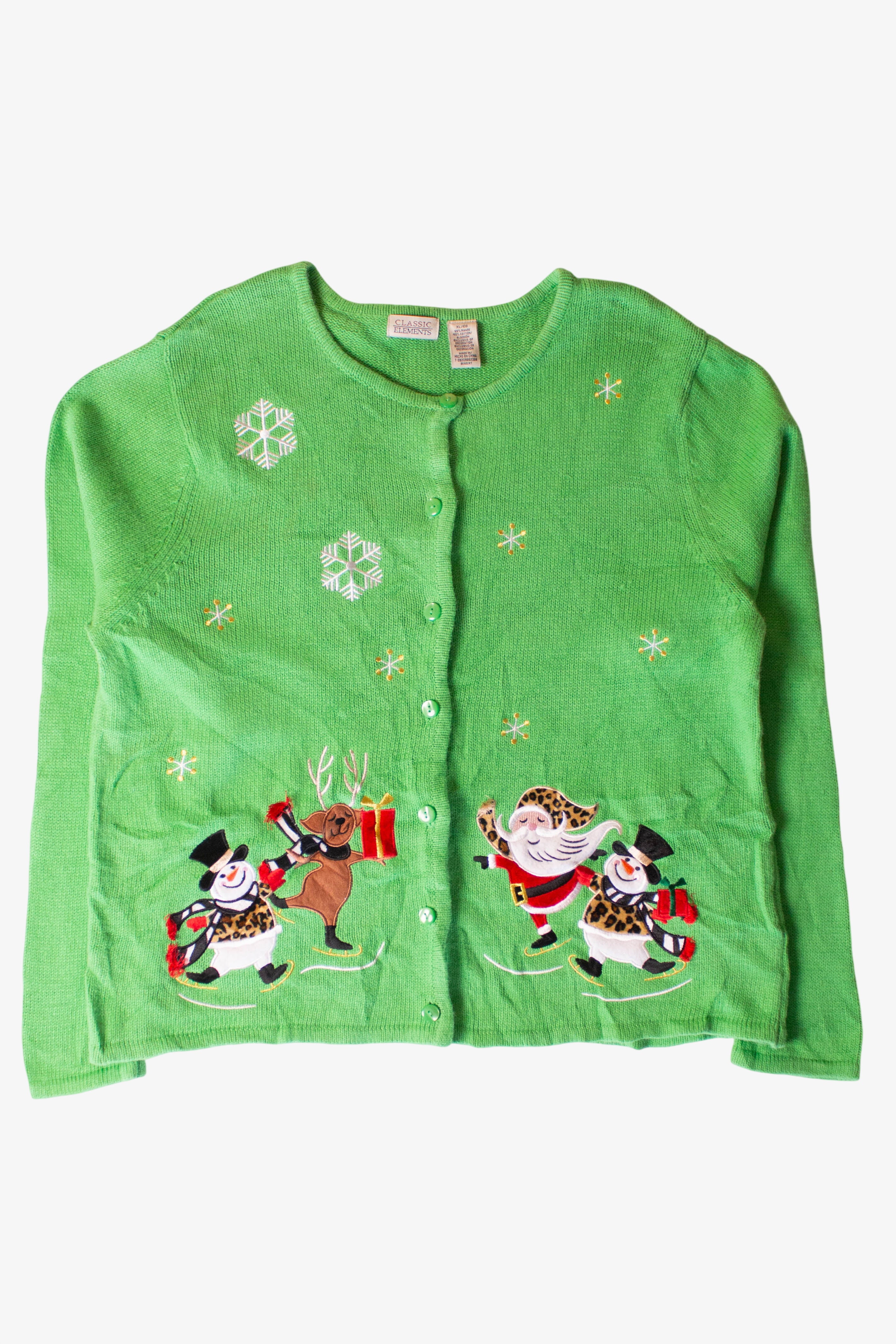 Vintage Green Skating Ugly Christmas Cardigan (1990s)