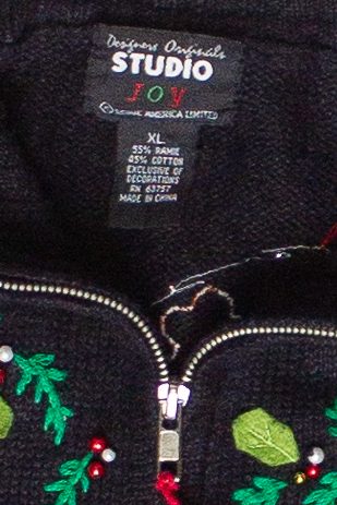 Vintage Santa Decorating Ugly Christmas Zip Up Sweater 