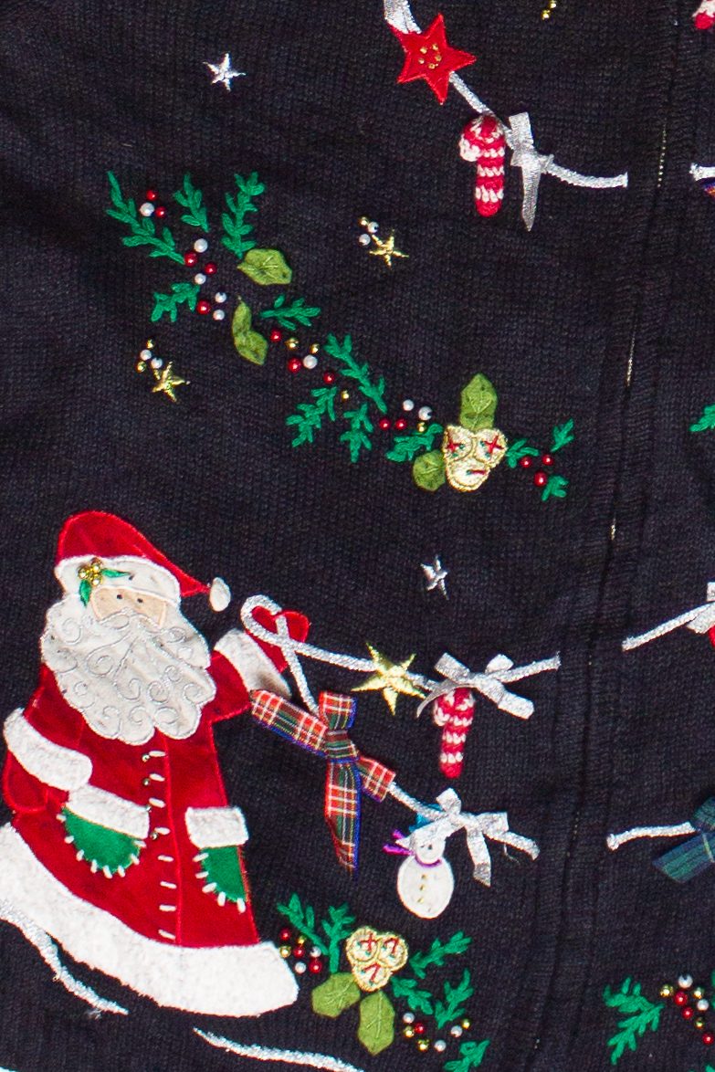Vintage Santa Decorating Ugly Christmas Zip Up Sweater 
