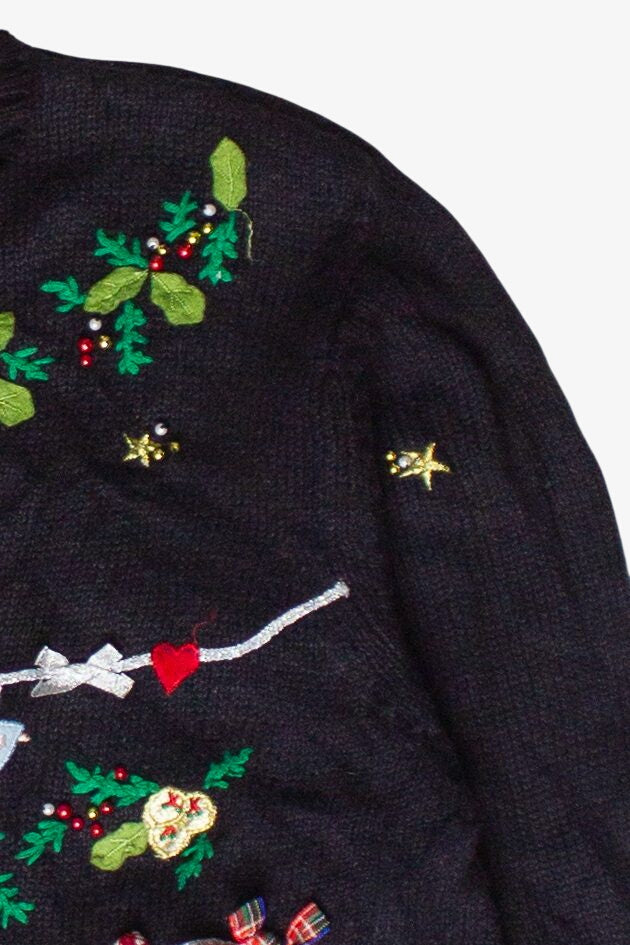 Vintage Santa Decorating Ugly Christmas Zip Up Sweater 
