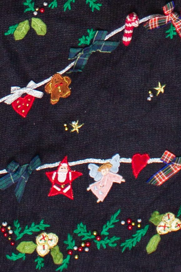 Vintage Santa Decorating Ugly Christmas Zip Up Sweater 