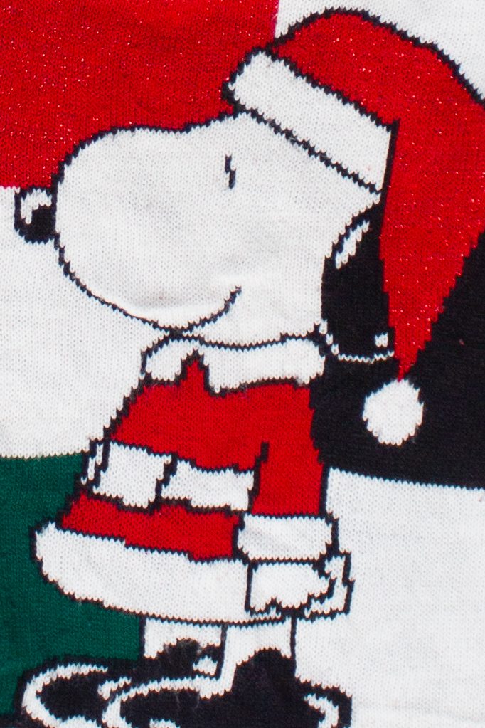 Vintage Snoopy and Woodstock Checkered Ugly Christmas Cardigan Sweater (1990s)