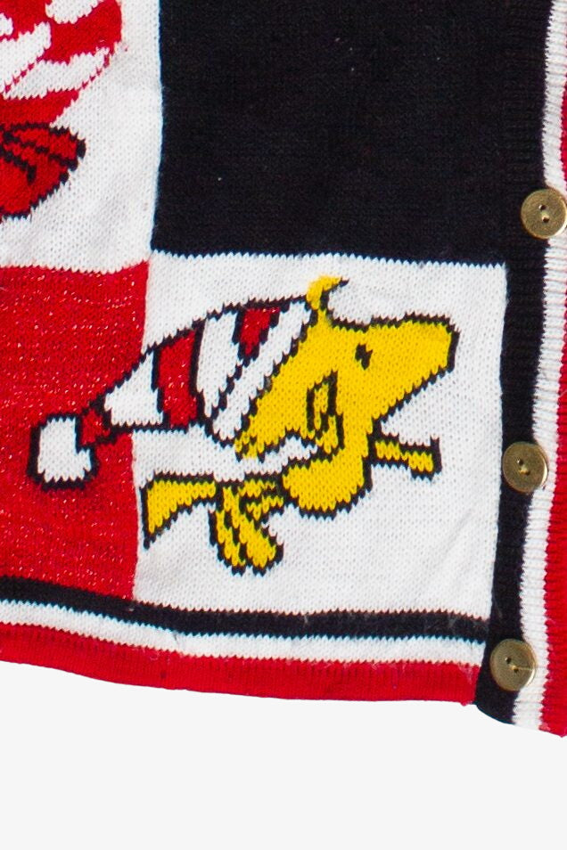 Vintage Snoopy and Woodstock Checkered Ugly Christmas Cardigan Sweater (1990s)