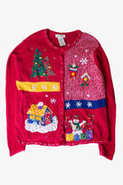 Vintage Red Snow Blocks Ugly Christmas Cardigan (1990s)