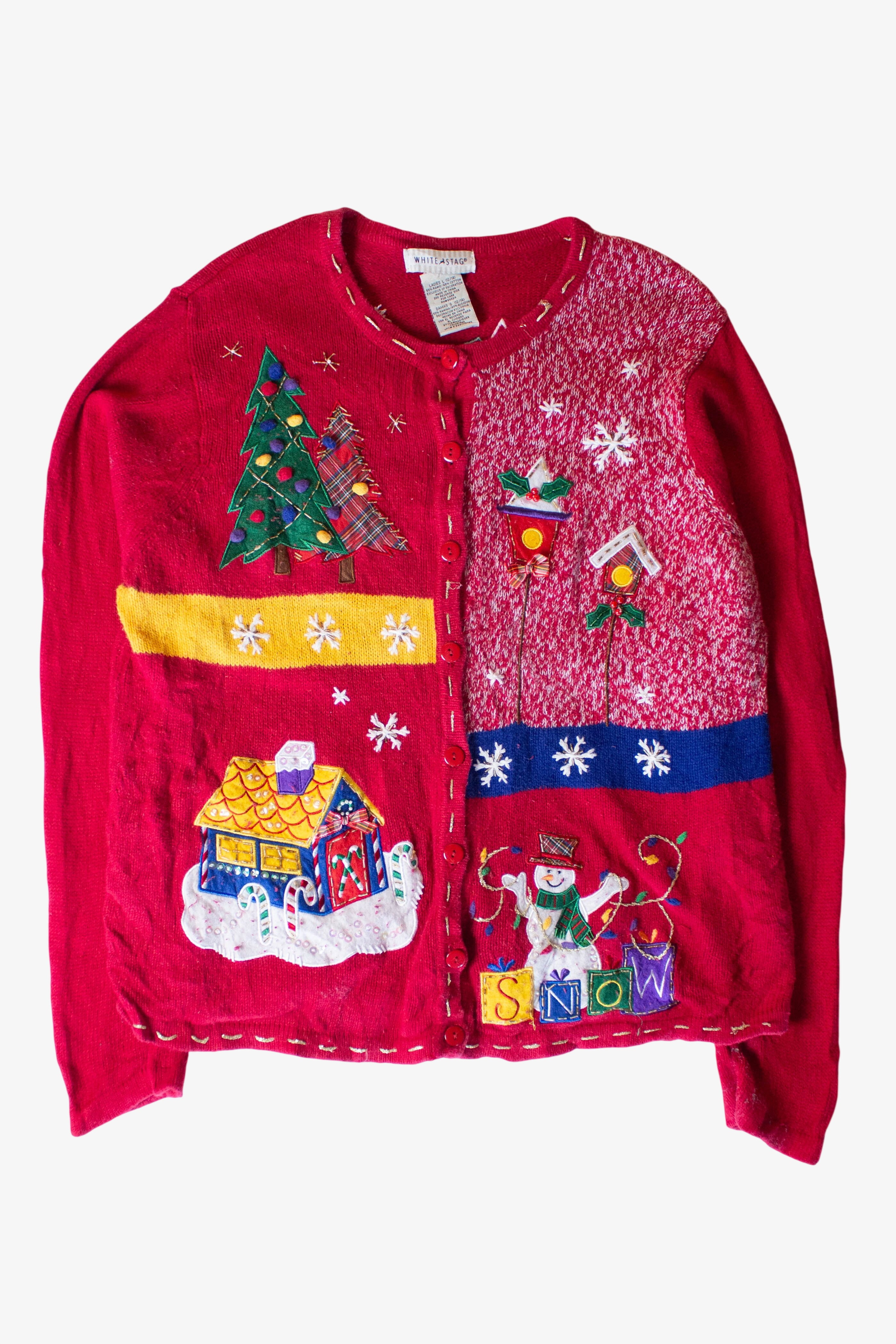 Vintage Red Snow Blocks Ugly Christmas Cardigan (1990s)