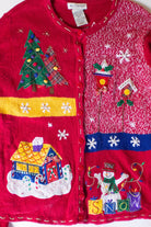 Vintage Red Snow Blocks Ugly Christmas Cardigan (1990s)