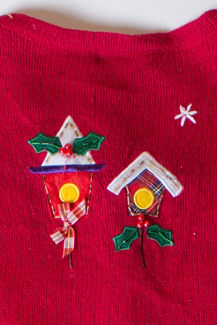 Vintage Red Snow Blocks Ugly Christmas Cardigan (1990s)