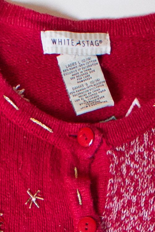 Vintage Red Snow Blocks Ugly Christmas Cardigan (1990s)