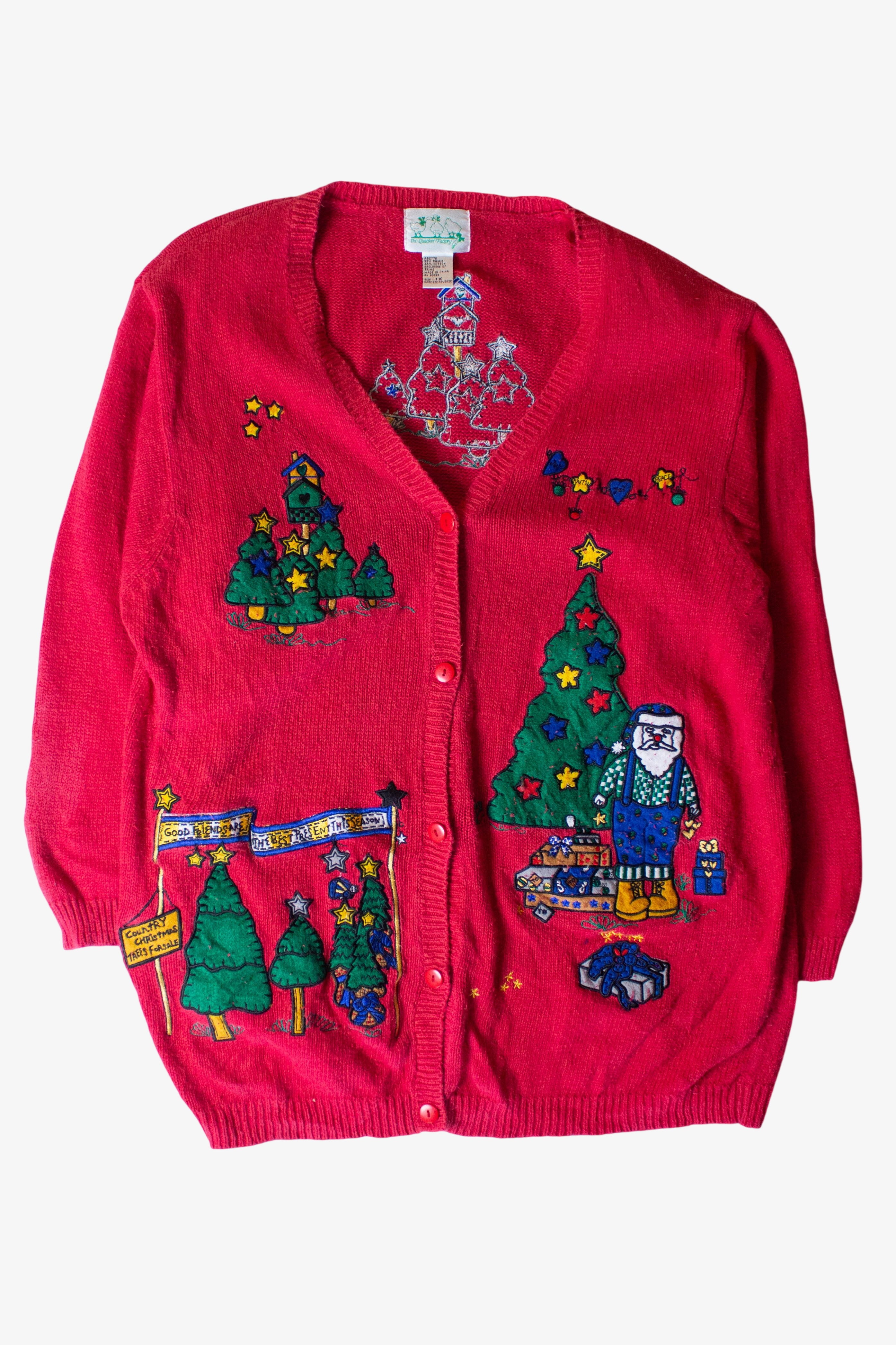 Vintage Country Christmas Trees Ugly Cardigan (1990s)