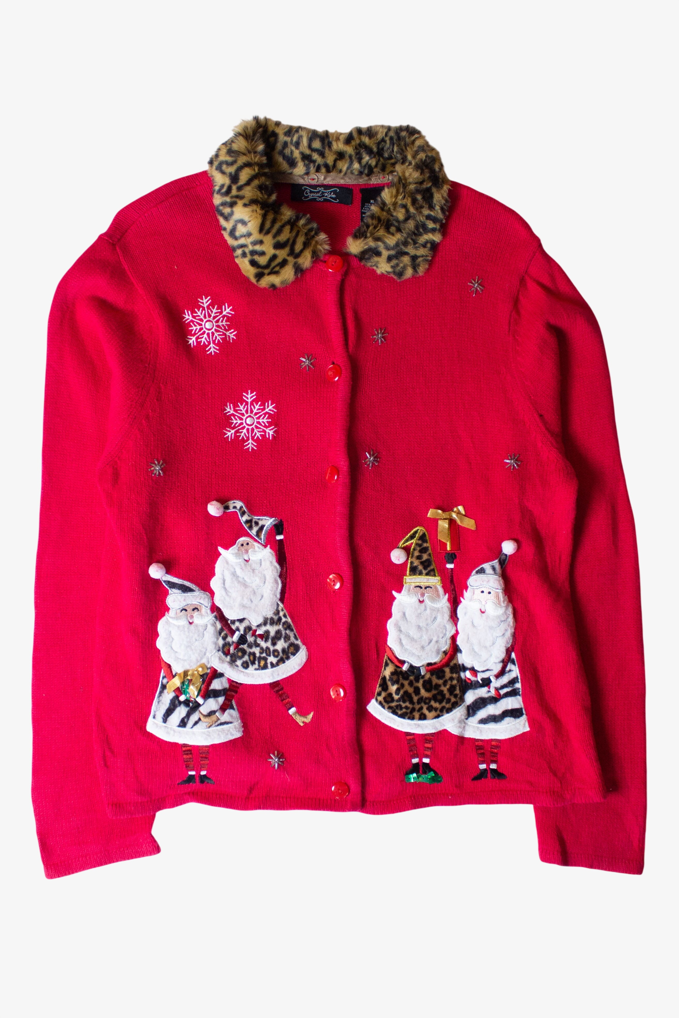 Vintage Santas In Furs Christmas Cardigan (2000s)