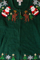 Vintage Green Santas And Reindeer Christmas Cardigan (1990s)