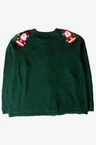 Vintage Green Santas And Reindeer Christmas Cardigan (1990s)
