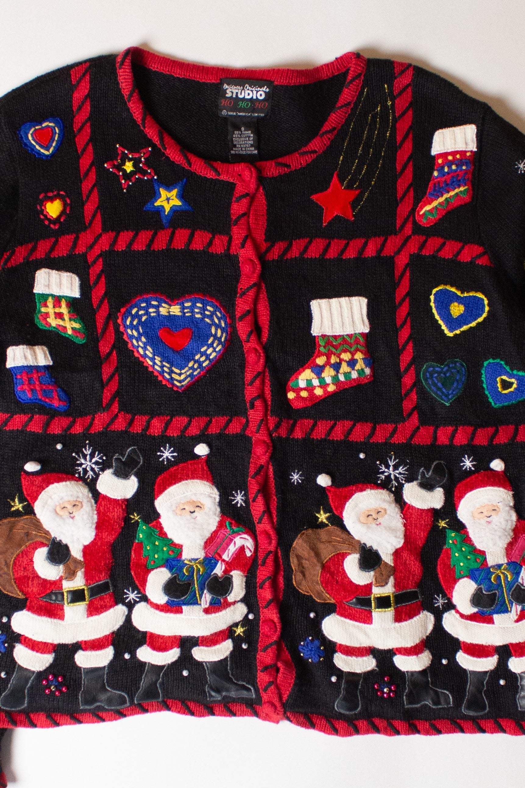 Vintage Santa Boxes Ugly Christmas Cardigan (1990s)