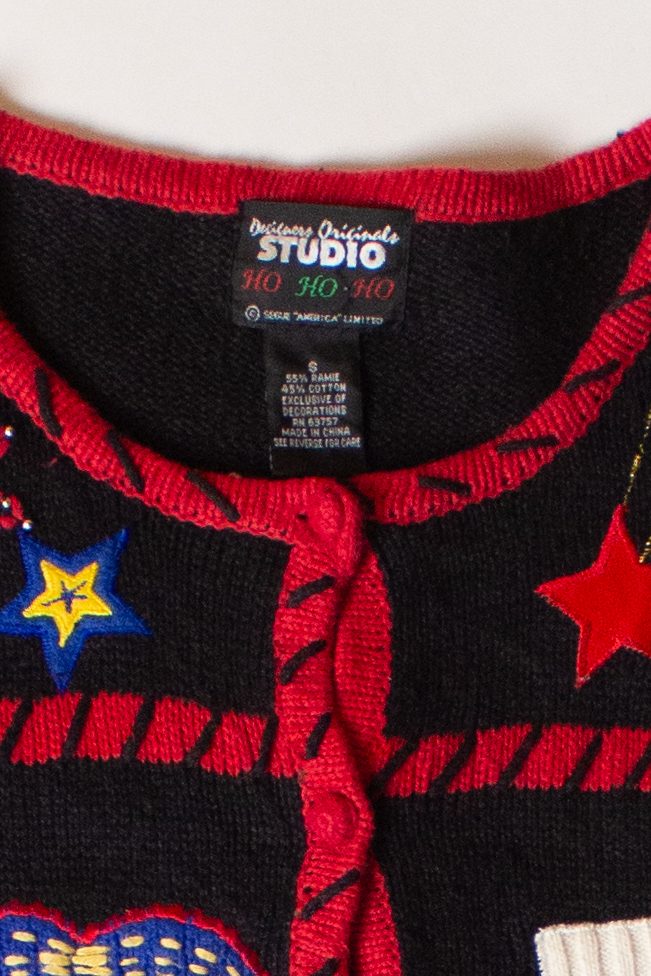 Vintage Santa Boxes Ugly Christmas Cardigan (1990s)