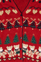 Vintage Red Nutcracker Teddy Bears Ugly Christmas Cardigan (1990s)