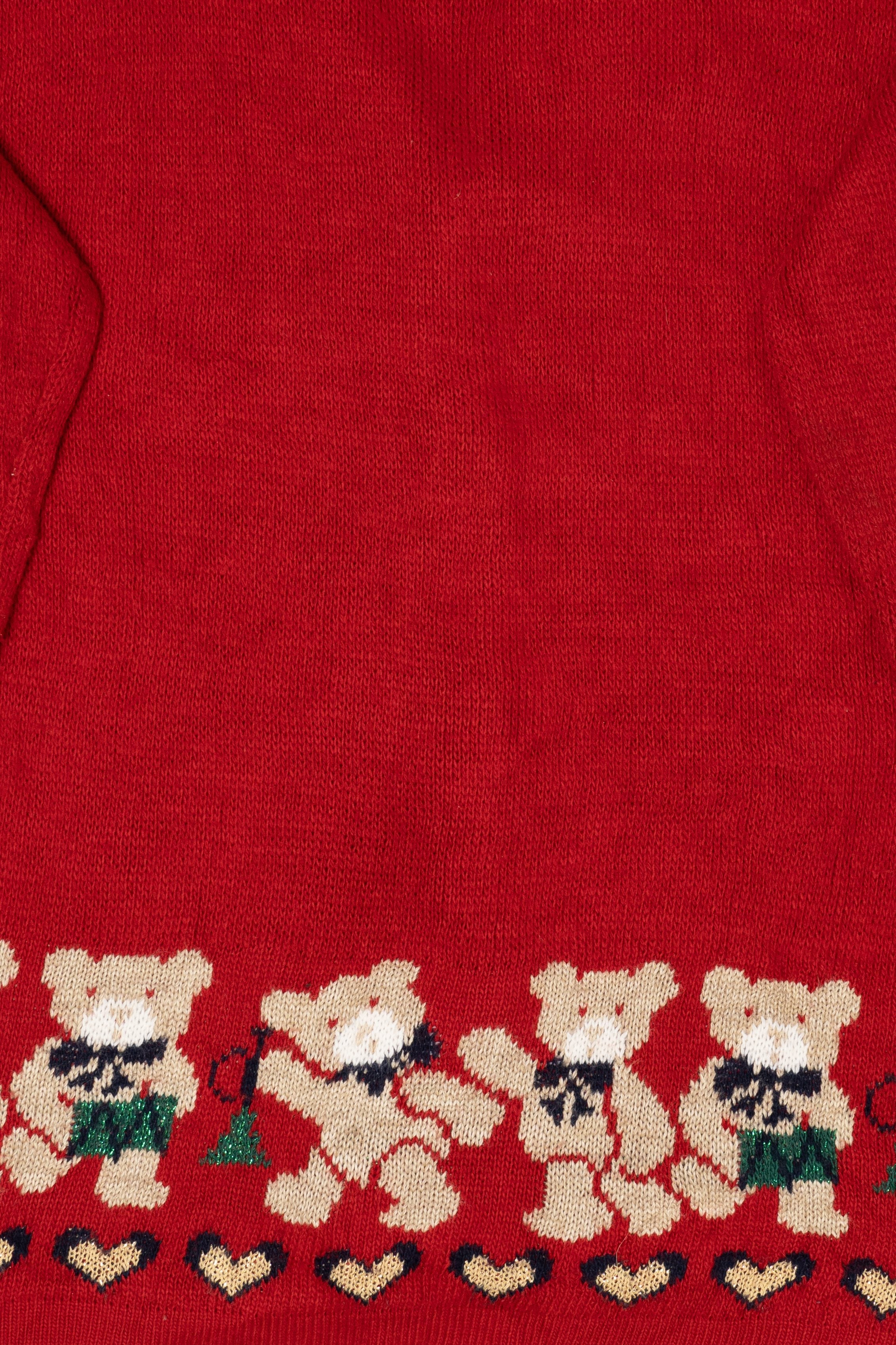 Vintage Red Nutcracker Teddy Bears Ugly Christmas Cardigan (1990s)