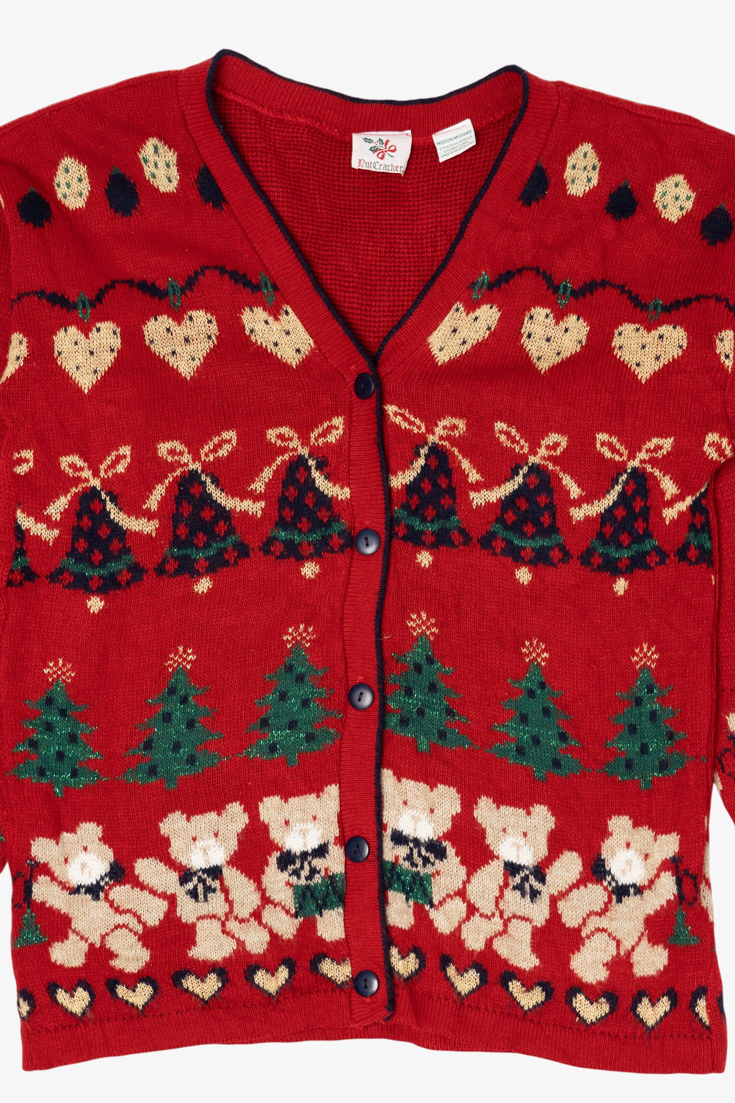 Vintage Red Nutcracker Teddy Bears Ugly Christmas Cardigan (1990s)