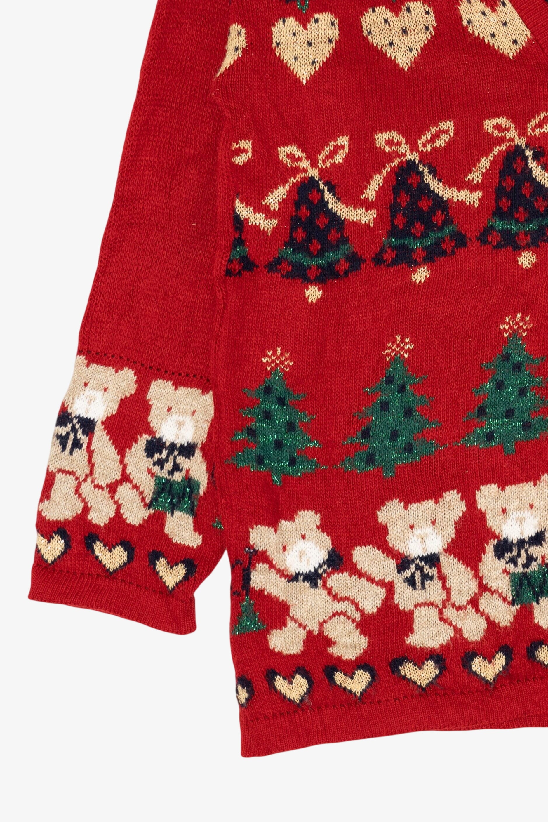 Vintage Red Nutcracker Teddy Bears Ugly Christmas Cardigan (1990s)