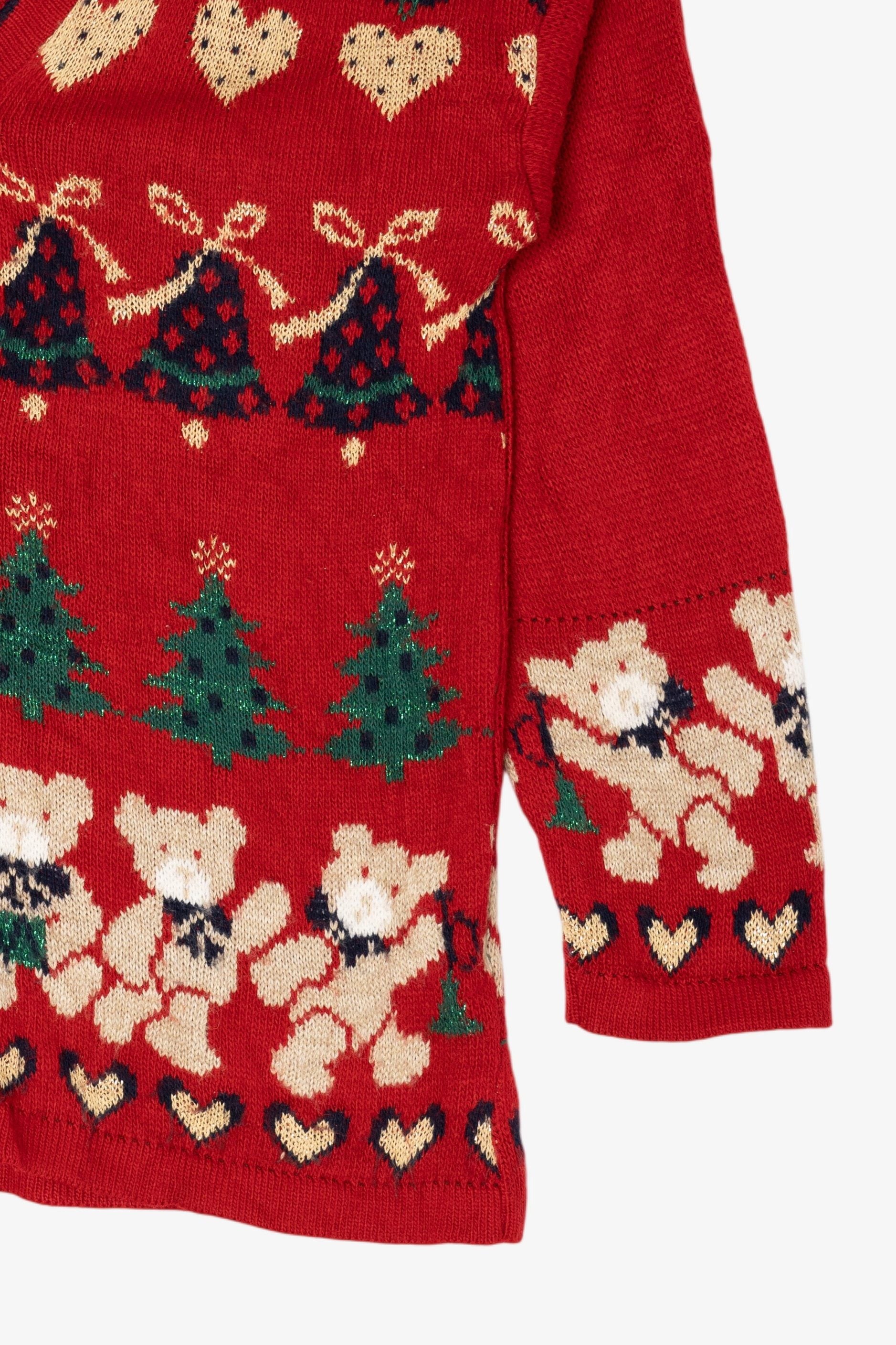 Vintage Red Nutcracker Teddy Bears Ugly Christmas Cardigan (1990s)