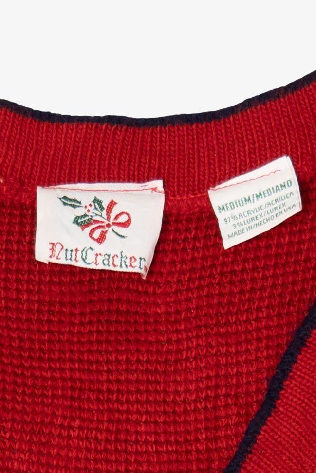 Vintage Red Nutcracker Teddy Bears Ugly Christmas Cardigan (1990s)
