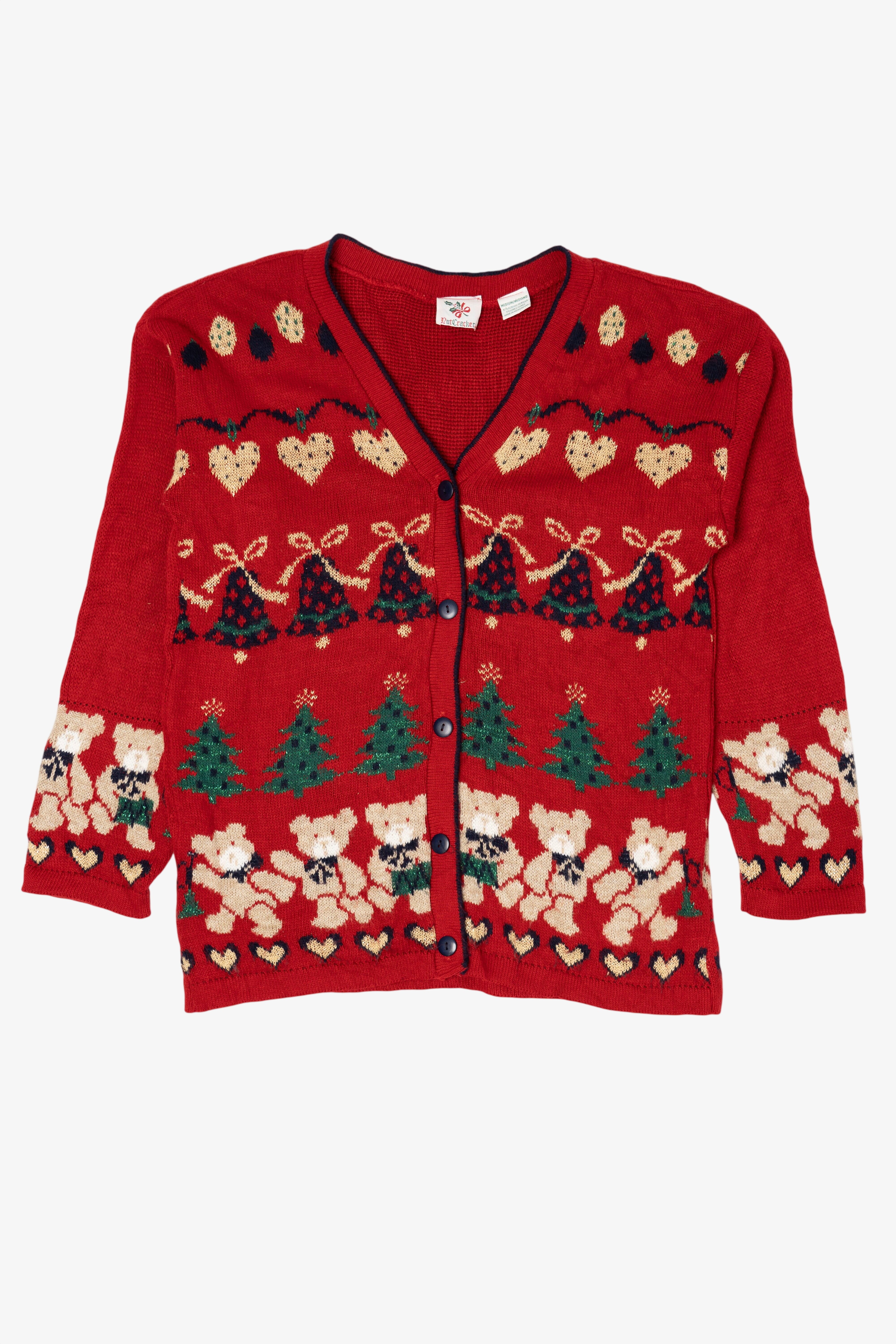 Vintage Red Nutcracker Teddy Bears Ugly Christmas Cardigan (1990s)