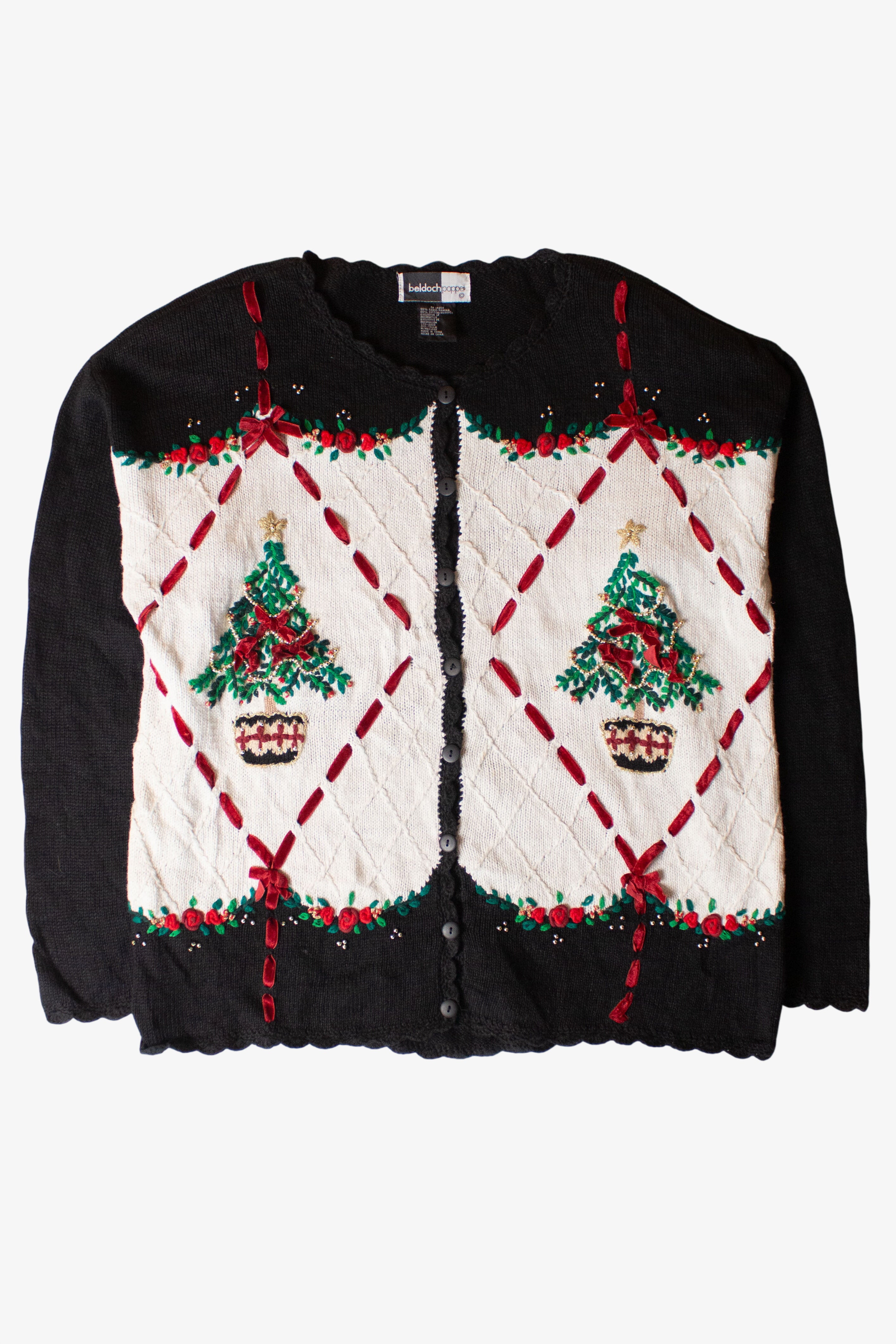 Vintage Beldoch Popper Trees Ugly Christmas Cardigan (1990s)