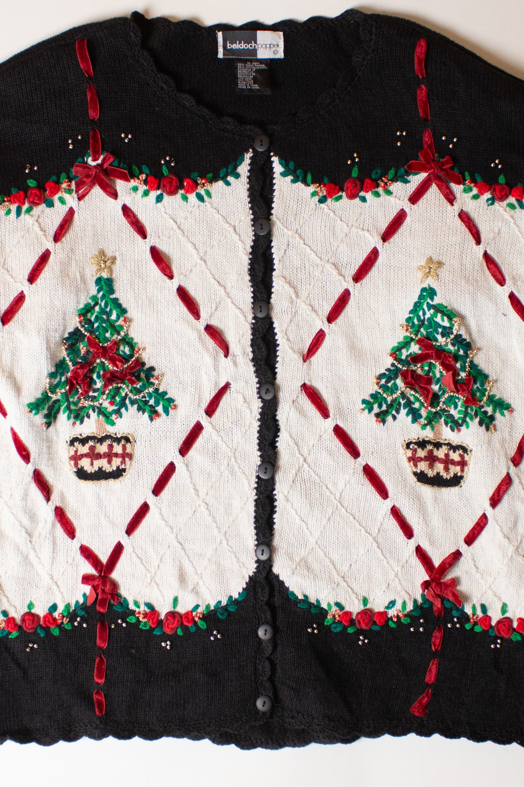 Vintage Beldoch Popper Trees Ugly Christmas Cardigan (1990s)