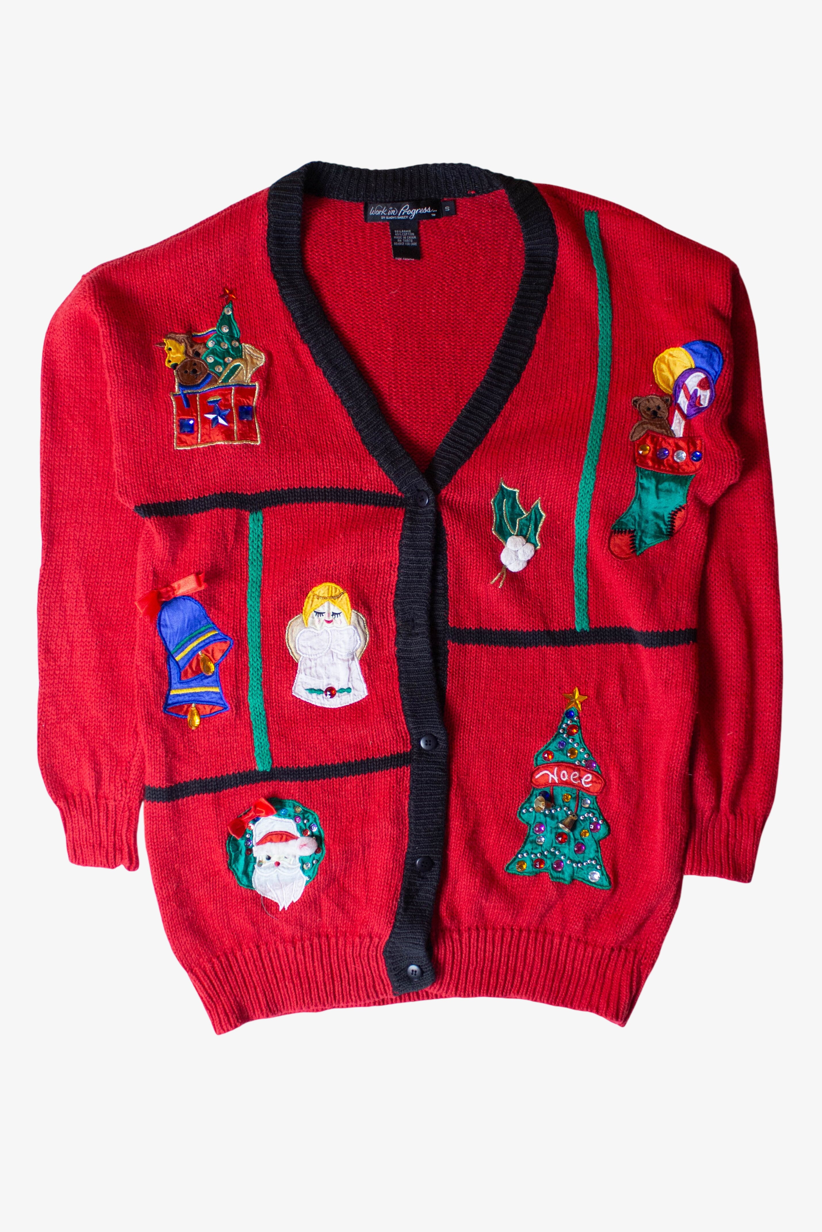 Vintage Red Collage Ugly Christmas Cardigan (1990s)