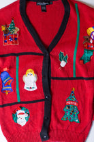 Vintage Red Collage Ugly Christmas Cardigan (1990s)