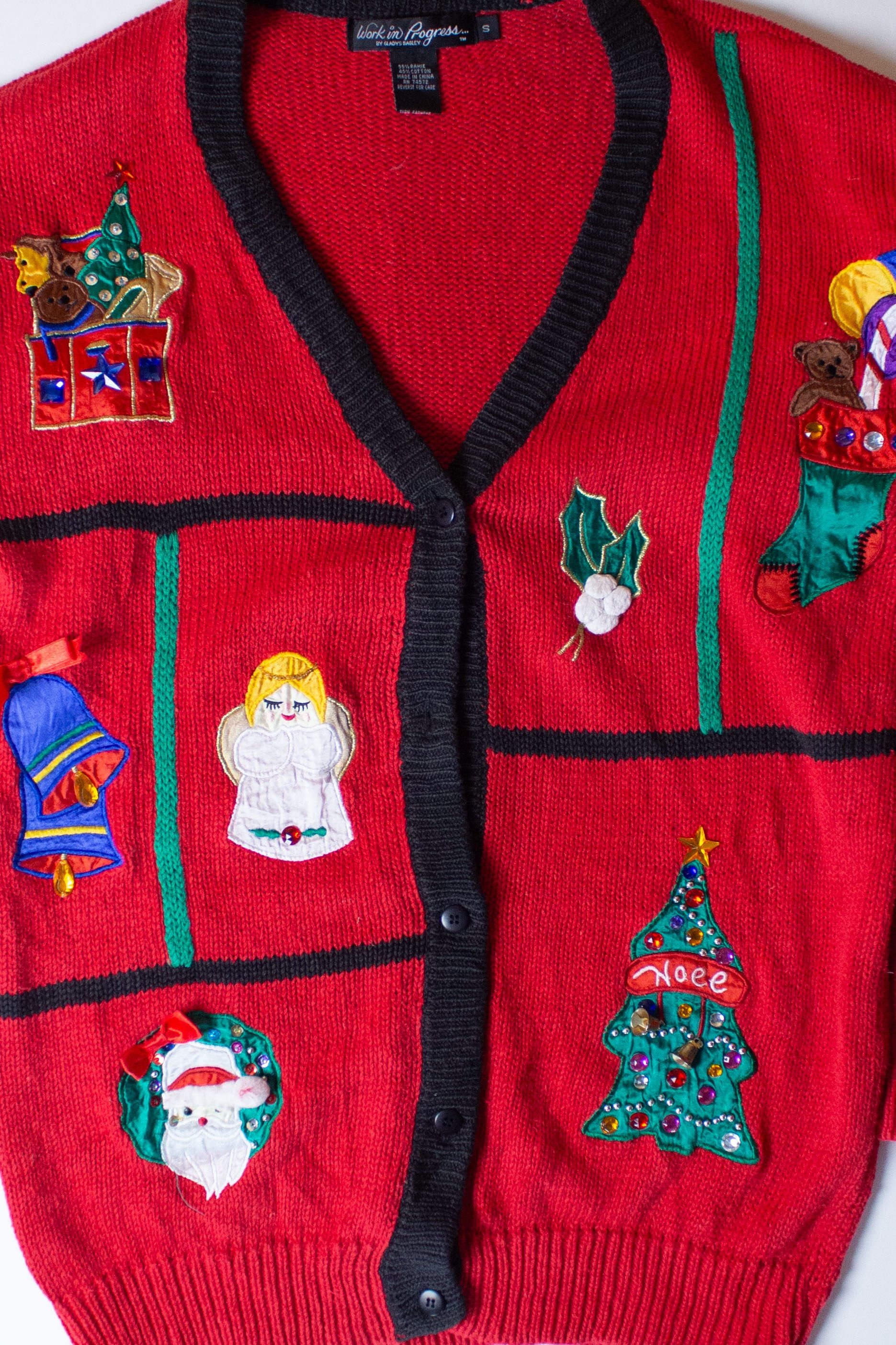 Vintage Red Collage Ugly Christmas Cardigan (1990s)