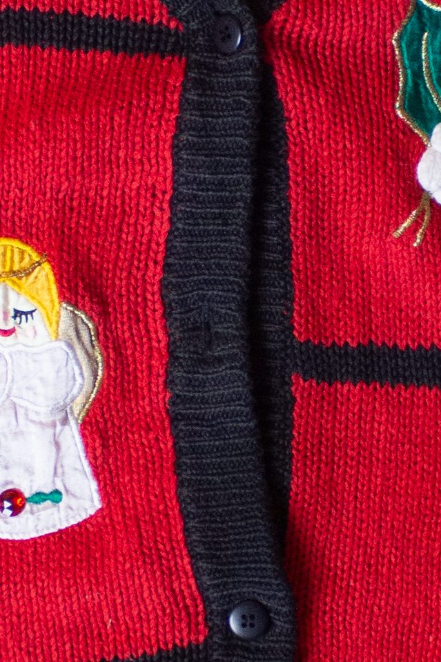 Vintage Red Collage Ugly Christmas Cardigan (1990s)