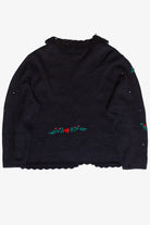 Vintage Velvet Crochet Trim Rosette Ugly Christmas Sweater