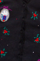 Vintage Velvet Crochet Trim Rosette Ugly Christmas Sweater