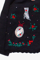 Vintage Velvet Crochet Trim Rosette Ugly Christmas Sweater