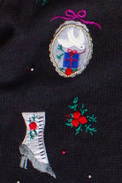 Vintage Velvet Crochet Trim Rosette Ugly Christmas Sweater