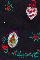 Vintage Velvet Crochet Trim Rosette Ugly Christmas Sweater