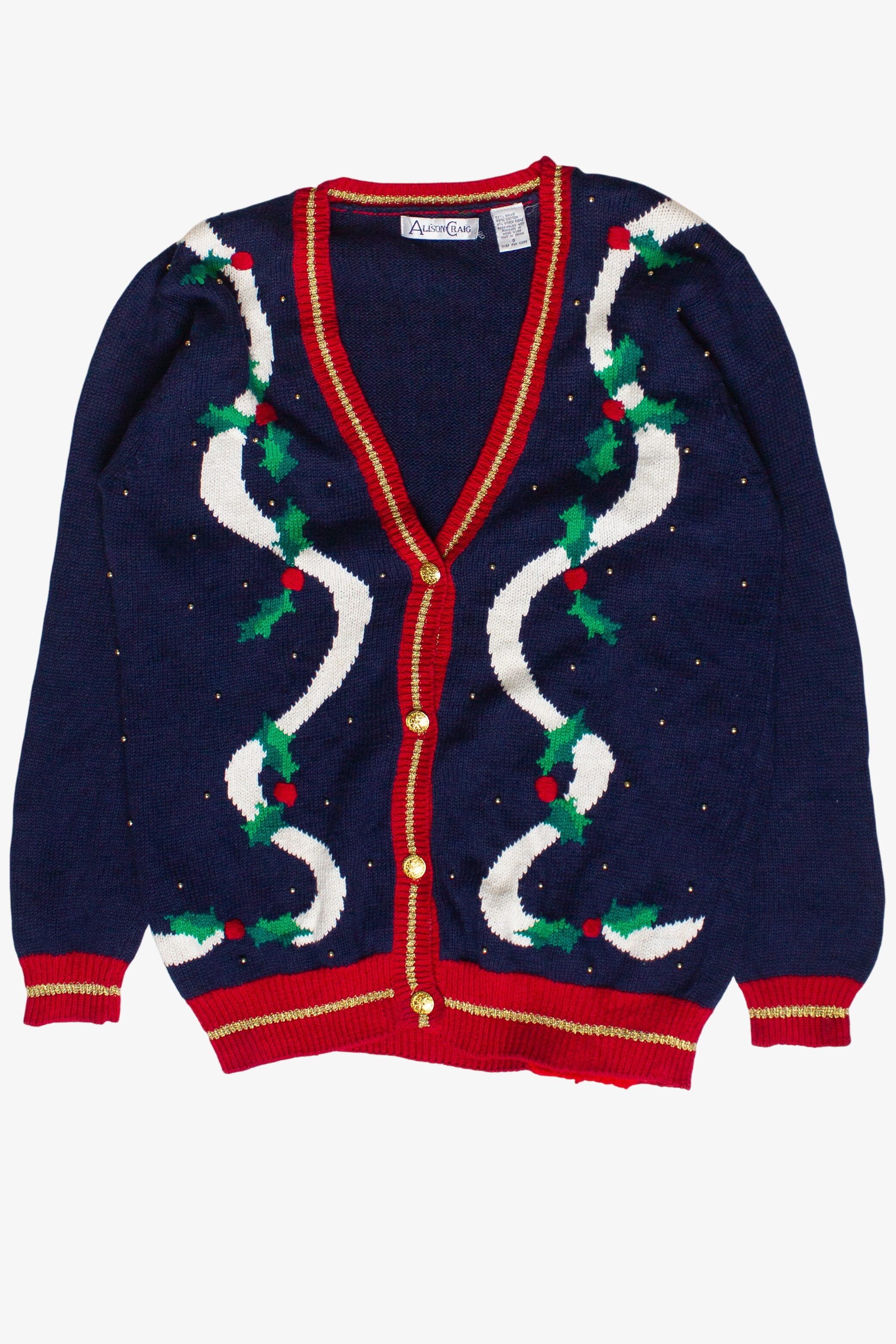 Vintage Holly Ribbon Alison Craig Ugly Christmas Sweater
