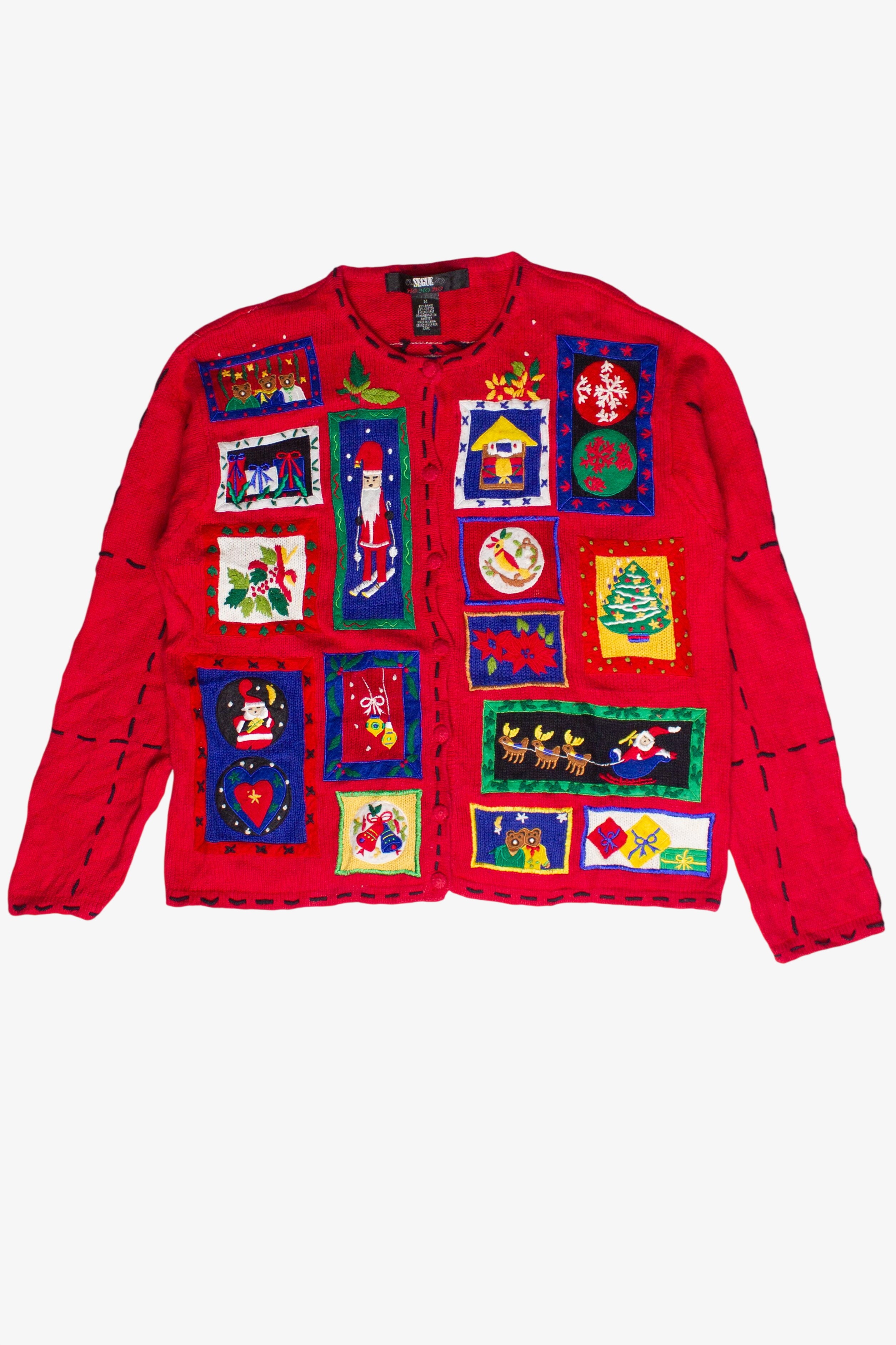 Vintage Hand Stitching Christmas Patches Ugly Christmas Sweater