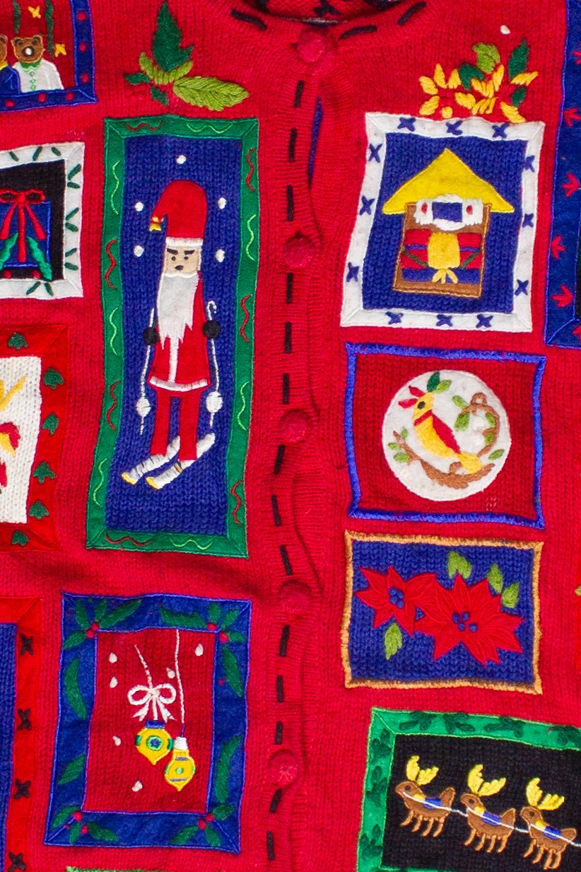 Vintage Hand Stitching Christmas Patches Ugly Christmas Sweater